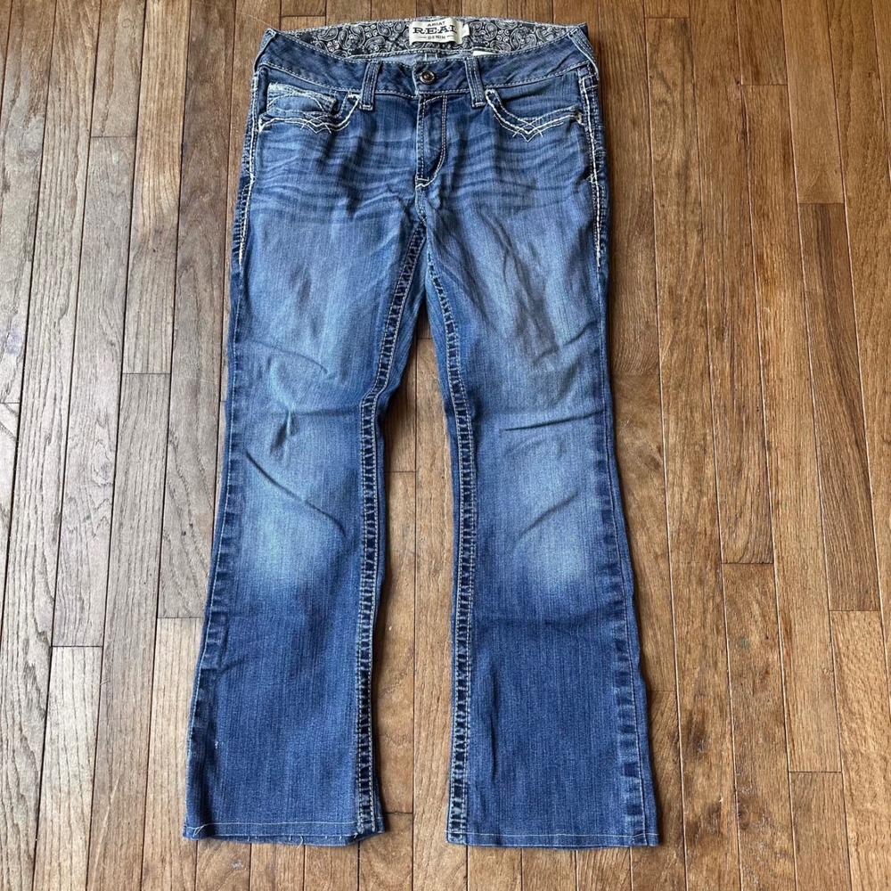 Ariat REAL Denim Mid Rise Bootcut Jeans Womens 30S Contrast Stitch Modern Hemmed